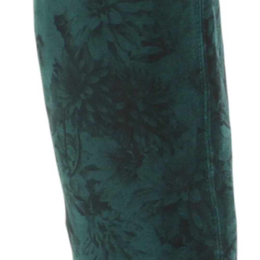 Beautiisoles by Robyn Shreiber Marilia Thigh High Green Floral Velvet Boots
